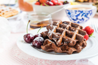 Close-up of dessert in plate on table