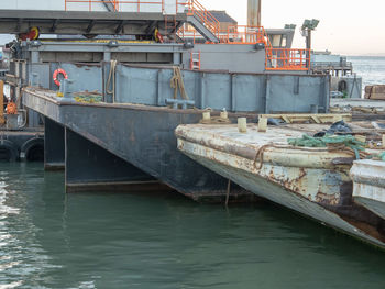 View of boats moored at harbor