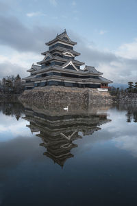 Reflection of matsumoto castle in water