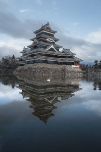 Reflection of matsumoto castle in water