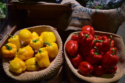 High angle view of fresh bell peppers