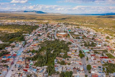 High angle view of townscape against sky