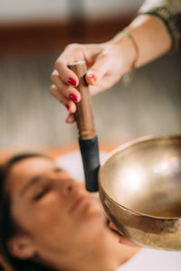 Tibetan singing bowl in sound healing therapy