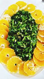 High angle view of fruits in plate