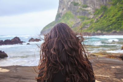 Rear view of woman looking at sea shore