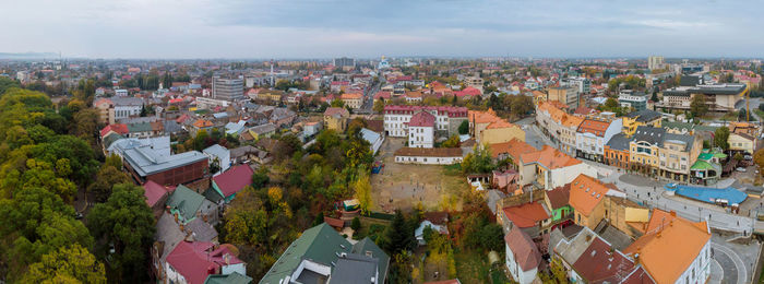 High angle view of townscape against sky