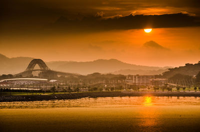 Scenic view of mountains against sky during sunset