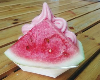 High angle view of ice cream on table