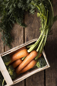 High angle view of vegetables in container
