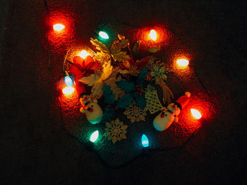 High angle view of illuminated christmas tree at home
