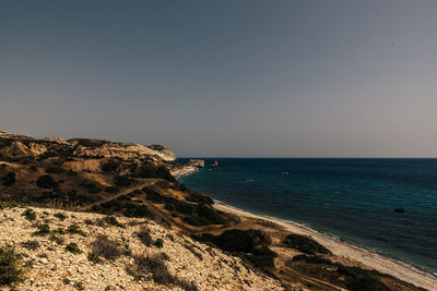 Scenic view of sea against clear sky