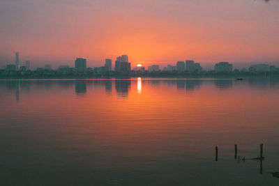 Scenic view of river against sky during sunset