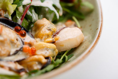 Close-up of meal served on table