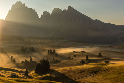 Scenic view of landscape in foggy weather