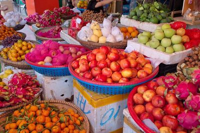 Colorful fruit and vegetables on market in cambodia