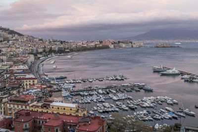 Aerial view of the gulf of napoli at sunset