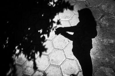 High angle view of people walking on street