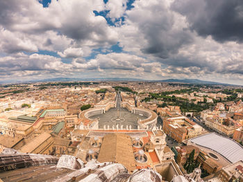 High angle view of townscape against sky in city