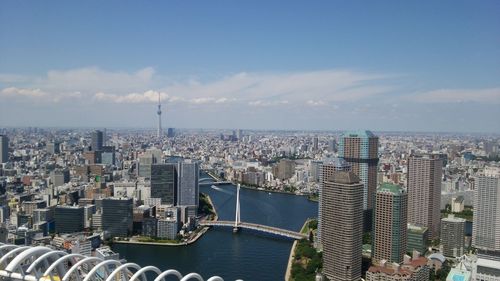 High angle view of city at waterfront