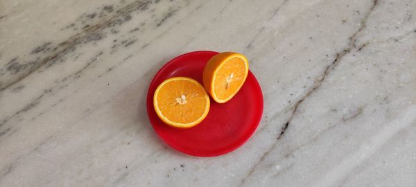 High angle view of orange on table