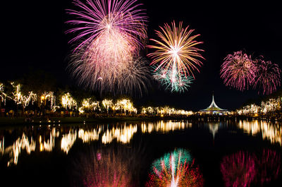 Firework display at night