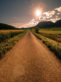 Road amidst field against sky