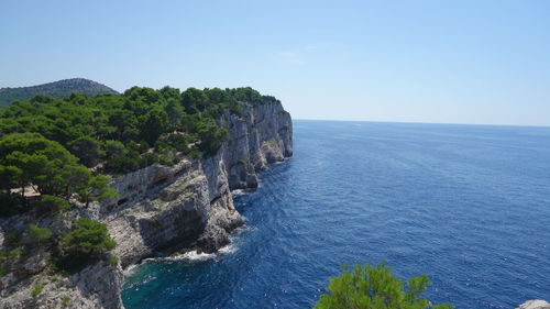 Scenic view of sea against clear sky