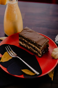 Close-up of cake in plate on table