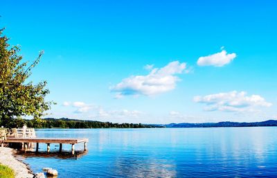 Scenic view of lake against blue sky