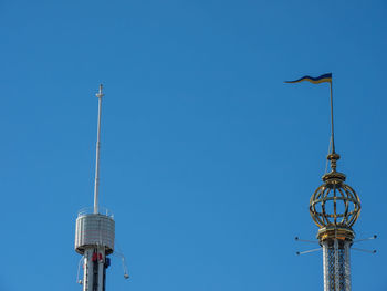 Low angle view of built structures against clear sky