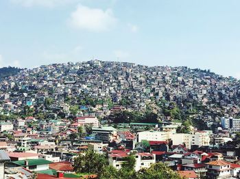 High angle view of townscape against sky