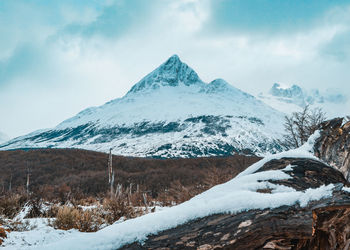 Scenic view of snowcapped mountains against sky