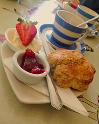 High angle view of dessert in plate on table
