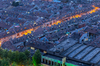 High angle view of buildings in city