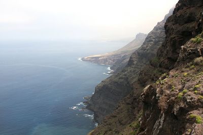 Scenic view of sea and mountains against sky
