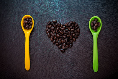 High angle view of coffee beans on table