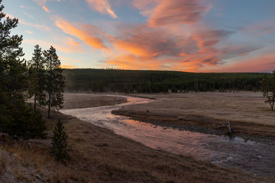 Sunrise over a river in yellowstone national park