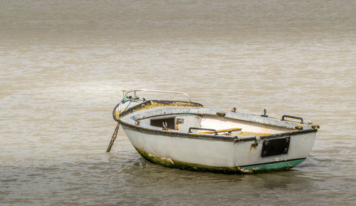 High angle view of boat moored in sea