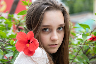 Close-up portrait of a beautiful young woman