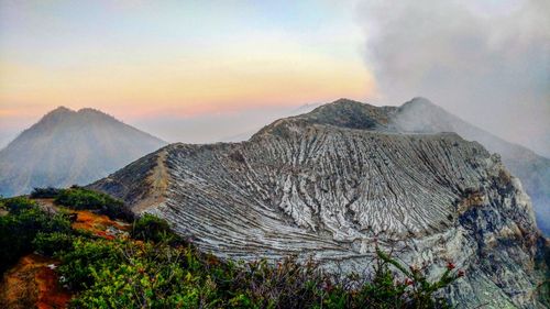 Scenic view of volcano mountain againts sky