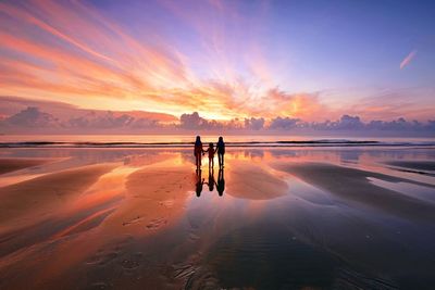 Children on beach at sunset