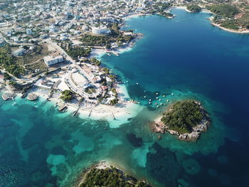 High angle view of buildings in sea