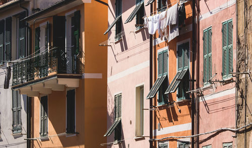 Low angle view of clothes drying on balcony