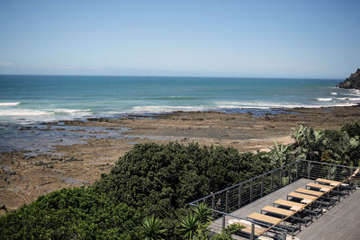 High angle view of sea against clear sky