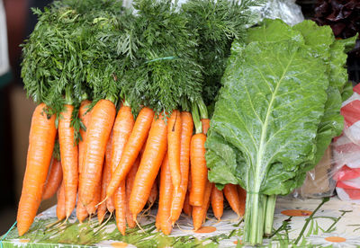 High angle view of vegetables in market