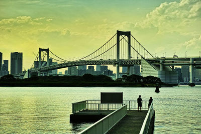 Suspension bridge over river