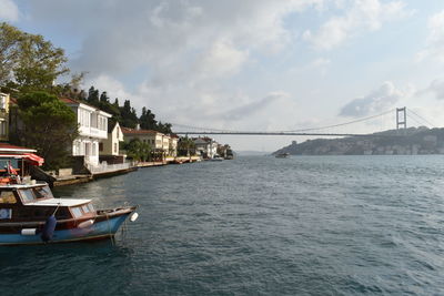 Scenic view of bay against sky