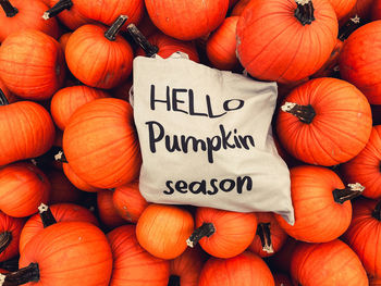 High angle view of pumpkins for sale at market stall