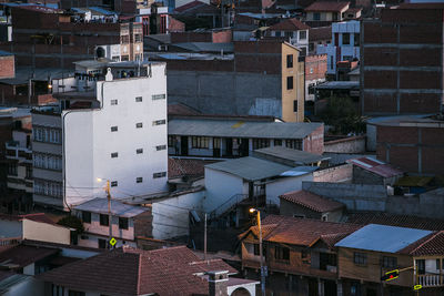 High angle view of buildings in town