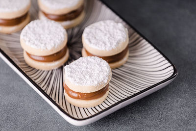 High angle view of dessert in plate on table